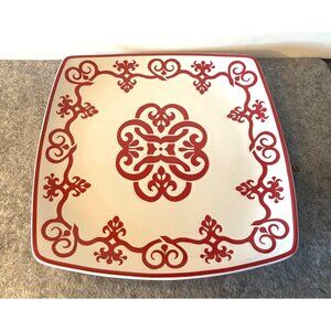 Roscher Tuzani Square Red and White Dinner Plate  10 x 10  # 2518